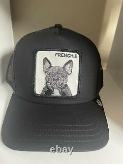 Nouveau chapeau de camionneur à bouton pression de baseball de la ferme Goorin avec chien bouledogue français Frenchie