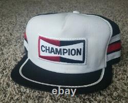 Rare Champion Snapback Trucker Hat 3 Stripe Mesh Patch Cap Swingster Racing USA