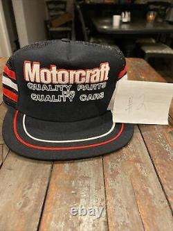 Rare Vintage Black Motorcraft 3 Stripe Trucker Hat Snapback Cap Made USA Nice
