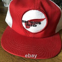 Rare Vtg 80's Red Wing Shoes Patch Trucker Hat Mesh Cap USA Nos Mint Snapback