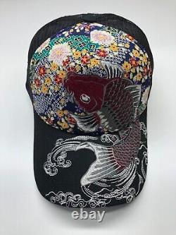 Ripple Japonais Koi Noir Sukayan Yakuza Trucker Hat Osfm Snapback Brodé