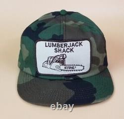 Stihl Chains Saws Snapback K Marque Camo Trucker Hat Cap USA Patch Lumberjack Shack
