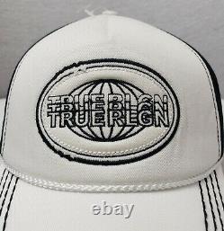 True Religion Globe Trucker Hat Snapback Cap Meshback Détressed Blk/white Nouveau