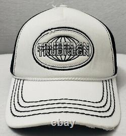 True Religion Globe Trucker Hat Snapback Cap Meshback Détressed Blk/white Nouveau