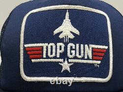Vintage 1986 Top Gun Snapback Trucker Hat Cap Blue Mesh Navy 1985 États-unis Maverick