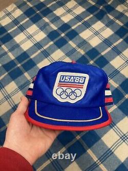 Vintage 1988 Jeux Olympiques Des États-unis 3 Stripe Patch Snapback Trucker Hat Cap Rouge Blanc Bleu