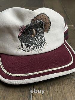 Vintage 3 Stripe Turkey Snapback Hat Chasse Nature Trucker Hat 70s 80s