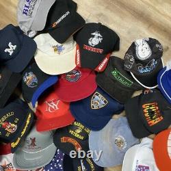 Vintage 80s 90s Y2k Snapback Hat Lot De 37 College Disney USA Militaire Trucker