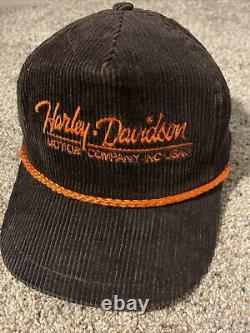 Vintage 80s Harley Davidson Motorcycle Corduroy Ajustable Bike Trucker Hat Casquette
