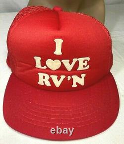 Vintage 80s Yupoong Hat I Love Rv'n Mesh Trucker Casquette De Snapback Réglable