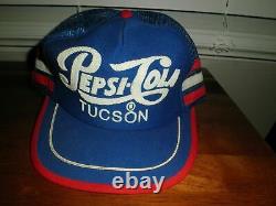 Vintage Années 70 80 Pepsi Cola 3 Stripe Mesh Snapback Trucker Hat Cap USA Tucson