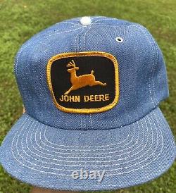 Vintage Années 80 90 John Deere Denim Trucker Hat Cap Made In Usa- Farm Patch- Nos