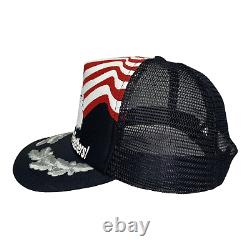 Vintage Années 80 Dont Ruffle My Feathers Eagle Flag USA Black Mesh Trucker Hat Cap