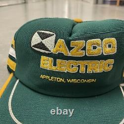 Vintage Azco Électrique Wisconsin 80s 3 Stripe Camionneur Snapback Chapeau Chapeau USA