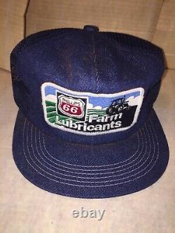 Vintage Denim Snapback Trucker Hat Phillips 66 Farm Lubrifiants Cap K-brand USA