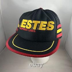 Vintage Estes Express Lines 3 Stripe Trucker Hat Cap Black Red Snap Retour USA Vtg