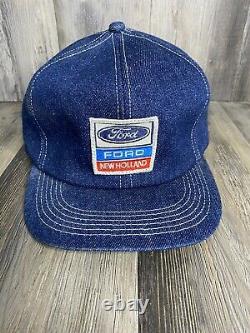 Vintage Ford New Holland Patch K Marque Blue Denim Snap Retour Chapeau Camionneur Cap USA