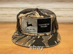 Vintage John Deere Harvester Snapback Trucker Hat Camo Cap K Products USA Rare