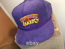Vintage La Lakers Trucker Hat Cap Championnat De Velours Côtelé Snapback Années 1980 Nba