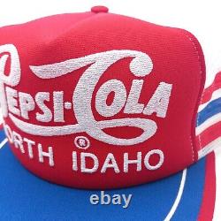 Vintage Pepsi Cola 3 Stripe Snapback Trucker Hat Cap Nord Idaho Rouge Bleu USA