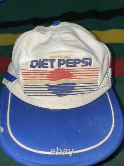 Vintage Pepsi Cola Snapback Trucker Hat Cap Lot 2 Three Stripes Mesh Diet Pepsi