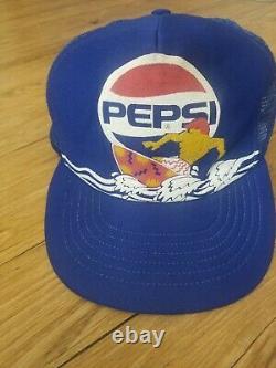 Vintage Pepsi Cola Surfeur Surfeur Cap Trucker Snapback Hat Mesh USA Lire