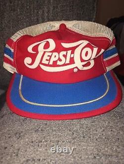 Vintage Pepsi Cola Trois Stripe Bleu Rouge Snapback Trucker Hat 80s Casquette De Balle Rare