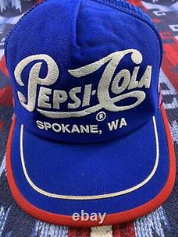 Vintage Pepsi-cola 3 Stripe Snapback Trucker Hat Cap Red White Blue Spokane, Wa