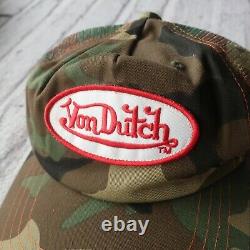 Vintage Rare Von Hollandais Logo Camo Trucker Snapback Hat Cap Camouflage 3
