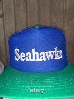 Vintage Rares Années 80 Seattle Seahawks NFL Football Blue Trucker Chapeau Snapback Cap