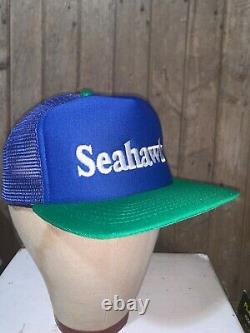 Vintage Rares Années 80 Seattle Seahawks NFL Football Blue Trucker Chapeau Snapback Cap