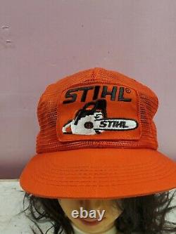 Vintage Stihl Snapback Trucker Hat Mesh Big Patch Cap K Produits USA Orange