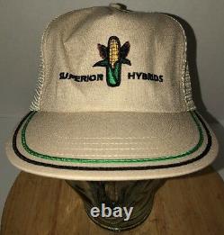 Vintage Superior Hybrids 80s USA Trucker Hat Cap Snapback Farming Seed Feed Corn
