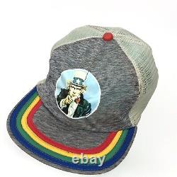 Vintage Trucker Hat Cap Snap Retour USA 3 Stripe Bill Oncle Sam Mesh Rainbow 80s