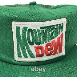 Vintage Trucker Hat Cap Snapback USA Made Mountain Dew Large Patch Mesh Mousse Old