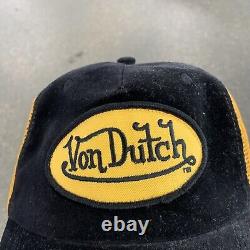 Von Dutch Patch Trucker Mesh Snapback Hat Cap Velvet Noir & Jaune
