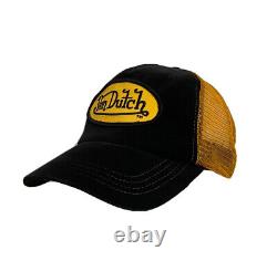 Von Néerlandais Patch Trucker Mesh Snapback Hat Cap Velvet Noir & Jaune