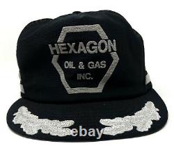 Vtg 3 Bandes Eggs Brouillés Mesh Trucker Hat Cap Snapback Hexagon Oil Gas USA