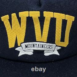 Vtg 3 Stripe Latérale Snapback Trucker Hat Cap Mesh États-unis Fait Wvu Mountaineers Nos Yy