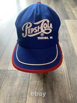 Vtg 70s 80s Pepsi Cola 3 Stripe Mesh Snapback Trucker Hat Cap USA Yakima Wa