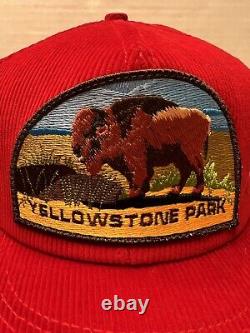 Vtg 80s K Marque Yellowstone National Park Trucker Chapeau Corduroy K Casquette Produit