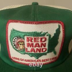 Vtg 80s Redman Land Tobacco Green Snapback Trucker Hat Cap USA Big Patch K-brand