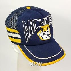 Vtg 80s Université Du Michigan Wolverines Trucker Hat Cap 3 Stripes Latérales USA