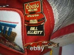 Vtg Bill Elliott 3 Stripe Patch Snapback Trucker Hat Autograph Cap USA Coors Pin