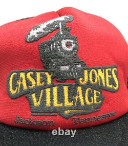 Vtg Casey Jones Village Mesh Trucker Hat Snapback Train Logo USA Cap Jackson Tn