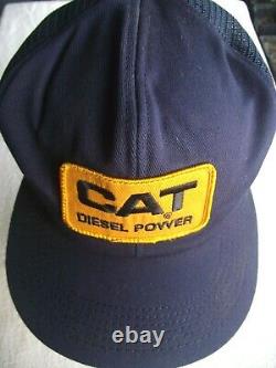 Vtg Cat Diesel Power Mesh Back Snapback Trucker Hat Cap Patch USA K-brand Navy