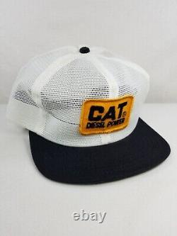 Vtg Cat Hat Rare Caterpillar Patch Black White Mesh Snapback 70s Trucker Cap USA