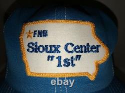 Vtg Fnb Sioux Center 1er 80s USA K-products Trucker Hat Cap Snapback Bank Iowa