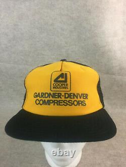 Vtg Gardner Denver Cooper Industries Snapback Chapeau De Camionneur Mesh Casquette Jaune Noir