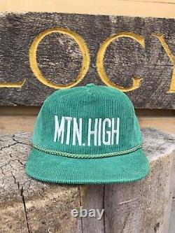 Vtg Green Corduroy Snapback Rope Hat Mt. Haut Colorado Camionneur Couvercle Cap Rare Nice
